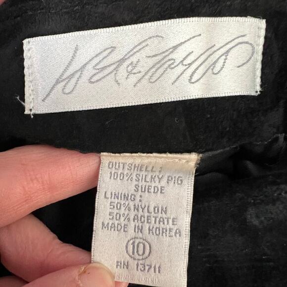 Vintage 90s Lord & Taylor 100% Silky Pig Suede Black High Waist Pencil Skirt 6 - Picture 8 of 11